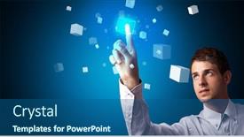  Presentation with hologram - Cool new slide deck with man touching hologram screen displaying cube symbols backdrop and a ocean colored foreground