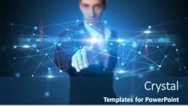  Presentation with hologram - Theme with man touching hologram screen displaying modern web system background and a ocean colored foreground