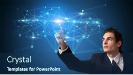  Presentation with displaying - Slides with man touching hologram screen displaying modern web system background and a ocean colored foreground