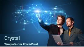  Presentation with hologram - Presentation theme with man-touching-hologram-screen-displaying background and a ocean colored foreground