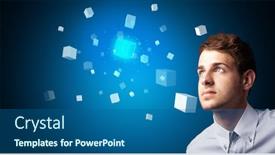  Presentation with hologram - Audience pleasing slide deck consisting of man-touching-hologram-screen-displaying backdrop and a ocean colored foreground