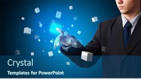  Presentation with hologram - Slide set consisting of man-touching-hologram-screen-displaying background and a ocean colored foreground