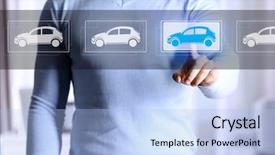  Presentation with sleepy yawning man driving car - Slides featuring man touching icon of car background and a light blue colored foreground