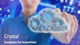  Presentation with circuit - Colorful slide set enhanced with man touching invisible screen against blue micro electronic circuit backdrop and a ocean colored foreground