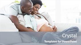  Presentation with man and woman - Audience pleasing slides consisting of man touching pregnant womans stomach backdrop and a gray colored foreground