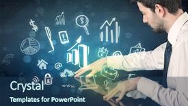  Presentation with 5g technology for smart grid - Cool new presentation with man touching technology smart table backdrop and a  colored foreground