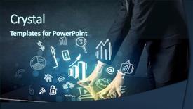  Presentation with smart - Audience pleasing slide deck consisting of man touching technology smart table backdrop and a tawny brown colored foreground