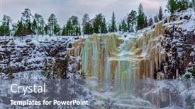  Presentation with fall waterfall - Colorful theme enhanced with man-tourist-in-a-blue backdrop and a ocean colored foreground