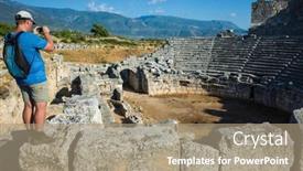  Presentation with ancient civilization - Presentation enhanced with man-tourist-standing-on-ruins background and a coral colored foreground