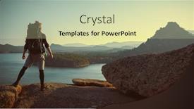  Presentation with achievement mountain - PPT layouts featuring man-tourist-with-a-backpack background and a soft green colored foreground