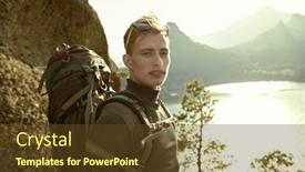  Presentation with achievement mountain - PPT layouts featuring man-tourist-with-a-backpack background and a tawny brown colored foreground