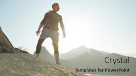  Presentation with achievement mountain - Slides enhanced with man-tourist-with-a-backpack background and a mint green colored foreground