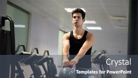  Presentation with gym ball - Presentation design with man-training-in-a-gym background and a dark gray colored foreground