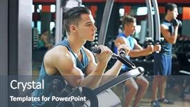  Presentation with music and athletic training - PPT theme enhanced with man training in modern gym background and a ocean colored foreground