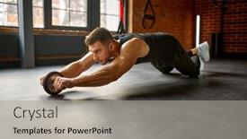  Presentation with training - Slide set having man-training-with-bare-torso background and a light gray colored foreground