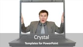  Presentation with nano carbon nanotube structure inside - Amazing presentation theme having man trap - businessman entrapped inside laptop backdrop and a gray colored foreground