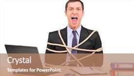  Presentation with rope - Theme enhanced with man trap - businessman tied up with rope background and a coral colored foreground