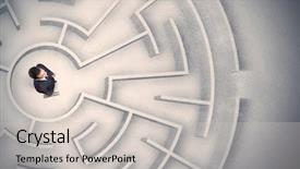  Presentation with business man climbs up to the top of 3d success stairs steps - Beautiful PPT theme featuring man trapped in a circular backdrop and a light gray colored foreground