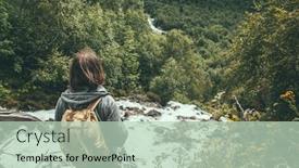  Presentation with woods - PPT theme enhanced with man-traveler-alone-with-backpack background and a mint green colored foreground