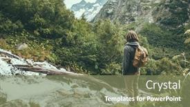  Presentation with woods - Audience pleasing PPT layouts consisting of man-traveler-alone-with-backpack backdrop and a violet colored foreground