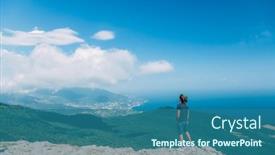  Presentation with blue mountain - Amazing slide deck having man-traveler-standing-on-mountain backdrop and a ocean colored foreground