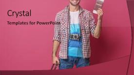  Presentation with passport travel - Colorful theme enhanced with man traveler with passport backdrop and a coral colored foreground