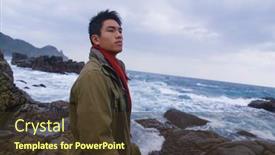  Presentation with adventure - PPT theme featuring man-traveling-hiking-in-rock background and a tawny brown colored foreground