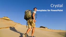  Presentation with active lifestyle - Presentation design consisting of man-traveling-with-backpack-hiking background and a ocean colored foreground