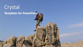  Presentation with active lifestyle - Presentation theme featuring man-traveling-with-backpack-hiking background and a teal colored foreground