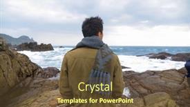  Presentation with adventure - Presentation design enhanced with man-traveling-with-backpack-holding background and a tawny brown colored foreground