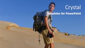  Presentation with active lifestyle - Slides enhanced with man-traveling-with-backpack-holding background and a teal colored foreground