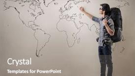  Presentation with children around the world - Cool new PPT theme with man travelling around the world backdrop and a gray colored foreground