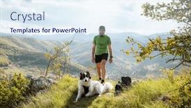  Presentation with trekking - Presentation design featuring man-trekking-in-summer-landscape background and a sky blue colored foreground