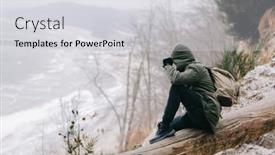  Presentation with stormy sea - Presentation theme consisting of man-trekking-in-winter-forest background and a light gray colored foreground