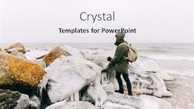  Presentation with stormy sea - Presentation with man-trekking-in-winter background and a sky blue colored foreground