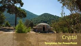  Presentation with trekking - Cool new slides with man-trekking-next-to-ancient backdrop and a tawny brown colored foreground