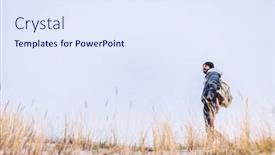  Presentation with trekking - Slide set featuring man-trekking-on-dunes background and a sky blue colored foreground