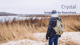  Presentation with trekking - Presentation theme having man-trekking-on-dunes background and a sky blue colored foreground