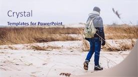  Presentation with trekking - Presentation theme featuring man-trekking-on-dunes background and a sky blue colored foreground
