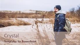  Presentation with trekking - Slides consisting of man-trekking-on-dunes background and a soft green colored foreground