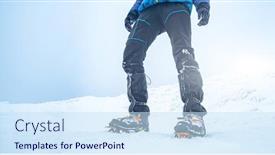  Presentation with mountain snow - Audience pleasing PPT theme consisting of man-trekking-snowy-mountain-using backdrop and a sky blue colored foreground