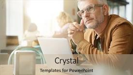  Presentation with college coffee shop - Presentation design with man in trendy coffee shop background and a coral colored foreground