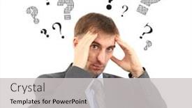  Presentation with questions answers - Colorful PPT theme enhanced with man-tries-find-answers backdrop and a light gray colored foreground