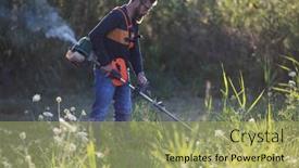  Presentation with weed - Presentation design having man-trimming-weed-with-weed background and a mint green colored foreground