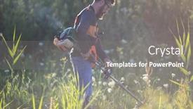  Presentation with weed - PPT theme featuring man-trimming-weed-with-weed background and a gray colored foreground