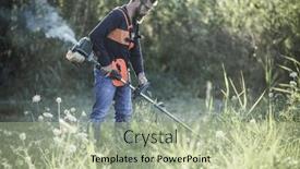  Presentation with weed - PPT layouts featuring man-trimming-weed-with-weed background and a mint green colored foreground