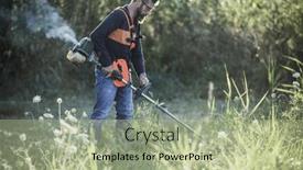  Presentation with weed - Presentation theme having man-trimming-weed-with-weed background and a mint green colored foreground