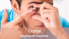  Presentation with evolution of man - Colorful PPT theme enhanced with man trying contact lenses backdrop and a coral colored foreground