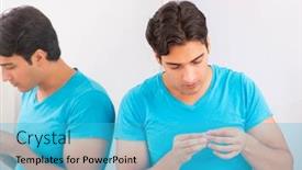  Presentation with home - Theme consisting of man-trying-contact-lenses background and a cyan colored foreground