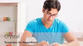  Presentation with home - Slides with man-trying-contact-lenses background and a coral colored foreground